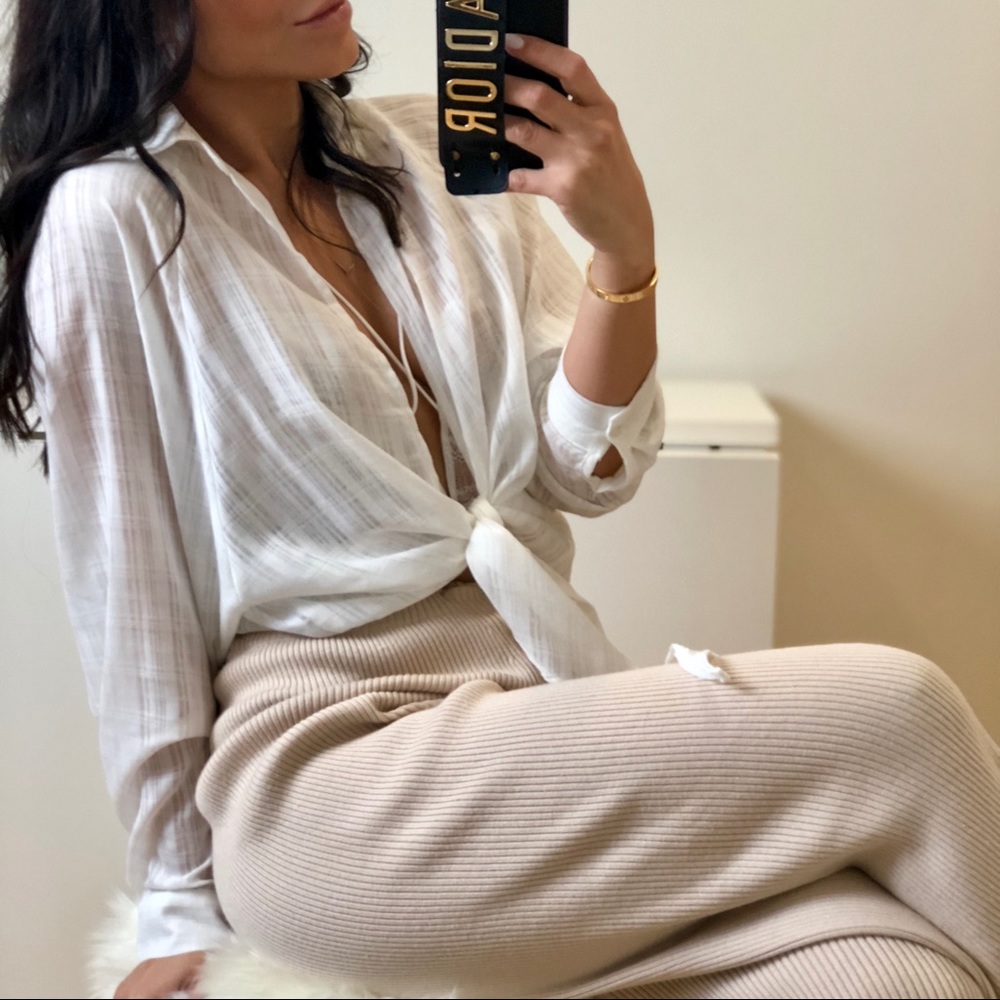 Last ☝🏼• TIE ME UP “White” Relaxed LS Blouse - Picture 7 of 8
